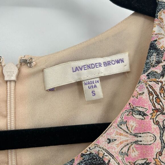 LAVENDER BROWN Sonna 100% Silk Key Hole Purple Pink Paisley Print Dress Small - Picture 4 of 5